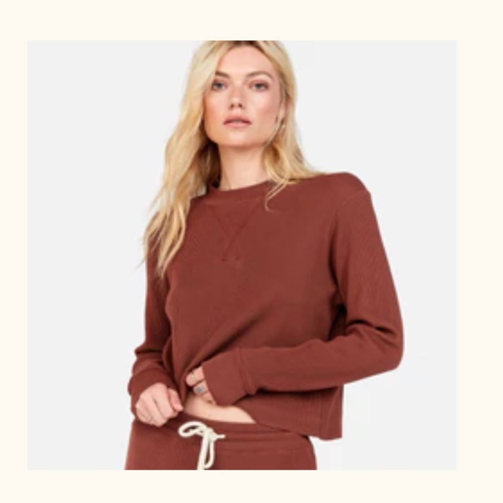 Mate the Label Organic Thermal Boxy Crop Tee in Tobacco Size Small